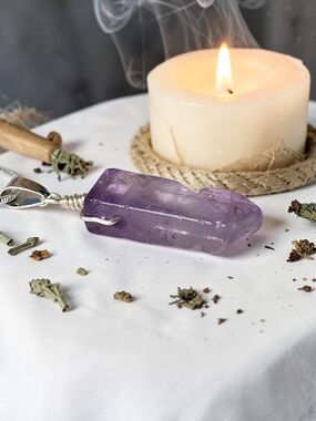Amethyst Crystal Pendant Necklace - Purple